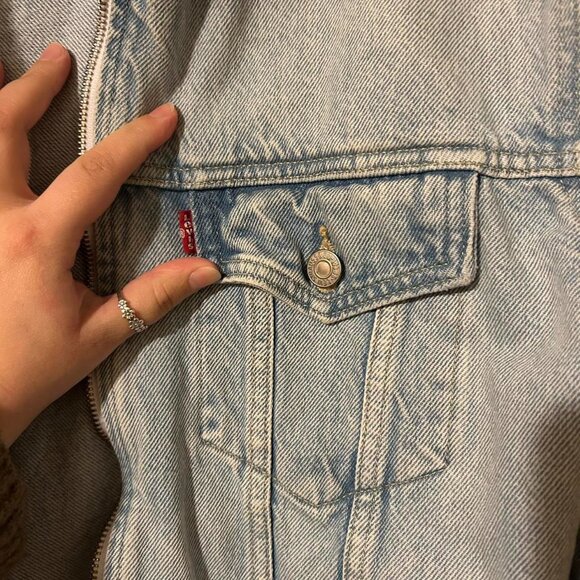 Ex-boyfriend Zip Trucker Jacket Levi Denim Light Wash Denim Jacket Size Large - Picture 7 of 8